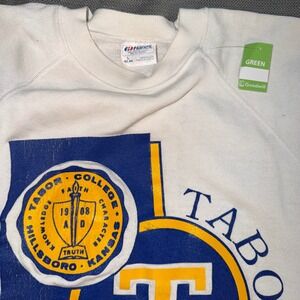 Hanes Vintage Sweatshirt Large White Raglan Sleeve Crewneck Graphic Print